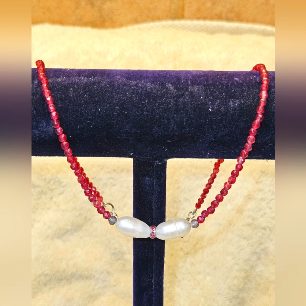 925 Sterling Silver, Ruby And Pearls Adorn This B… - image 1